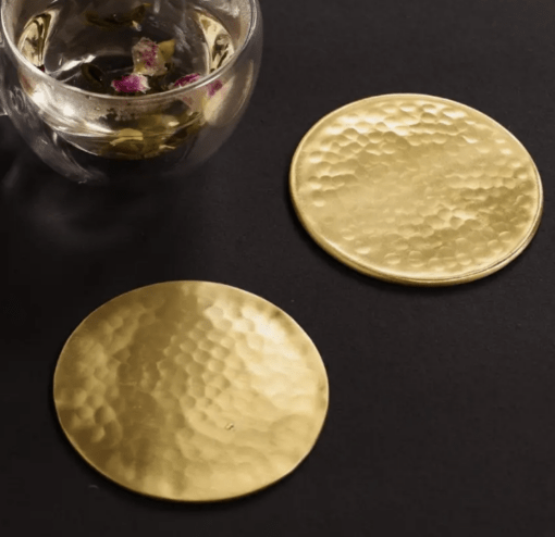 Brass Coasters - Set of 4/6 - Matt Finish Hammered Table Coasters For Drinks | Kitchen Decor Items